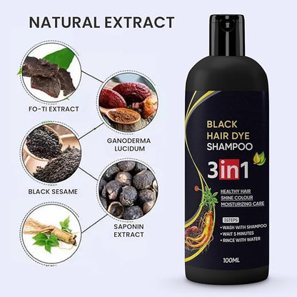 🔥 Premium 3-in-1 Herbal Black Hair Dye Shampoo – Instant Salon-Like Results