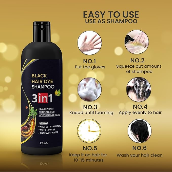 🔥 Premium 3-in-1 Herbal Black Hair Dye Shampoo – Instant Salon-Like Results