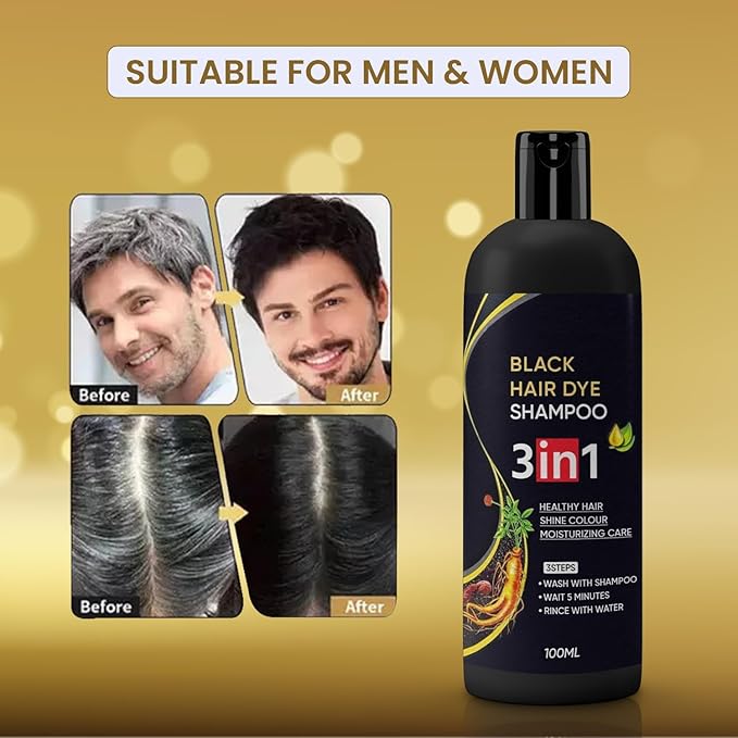 🔥 Premium 3-in-1 Herbal Black Hair Dye Shampoo – Instant Salon-Like Results