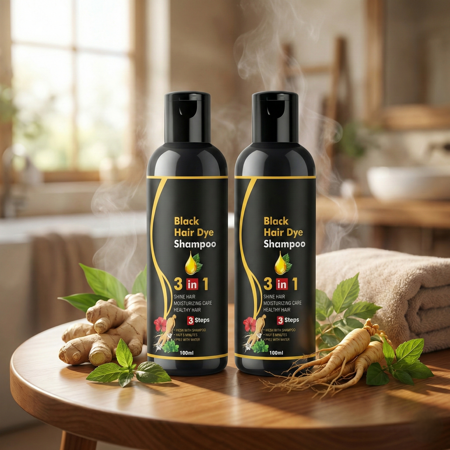 Premium 3-in-1 Herbal Black Hair Dye Shampoo – Instant Salon-Like Results
