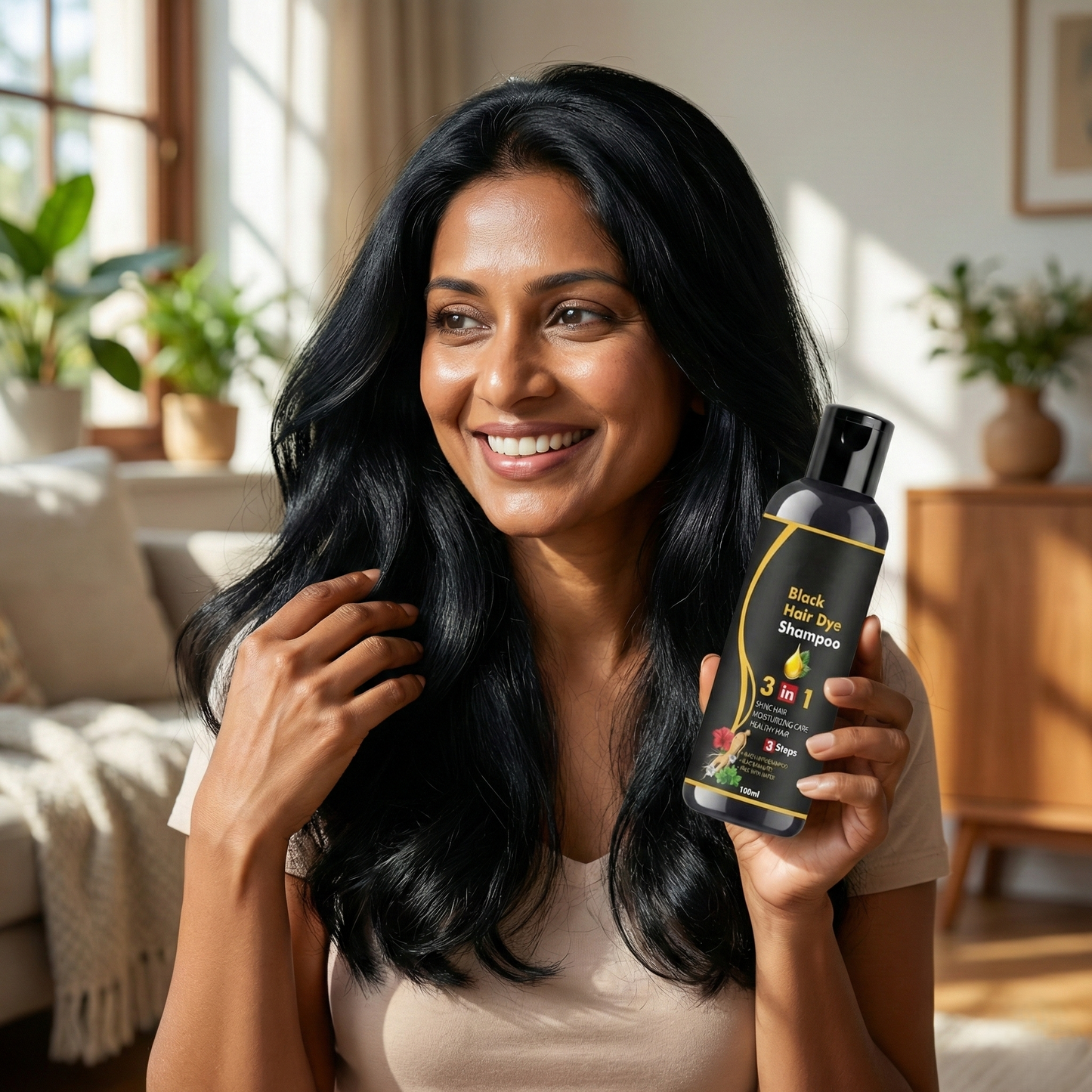 Premium 3-in-1 Herbal Black Hair Dye Shampoo – Instant Salon-Like Results