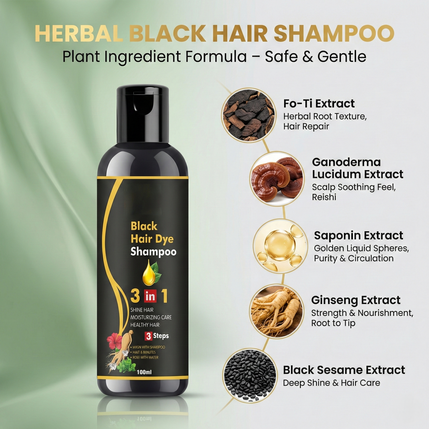 Premium 3-in-1 Herbal Black Hair Dye Shampoo – Instant Salon-Like Results